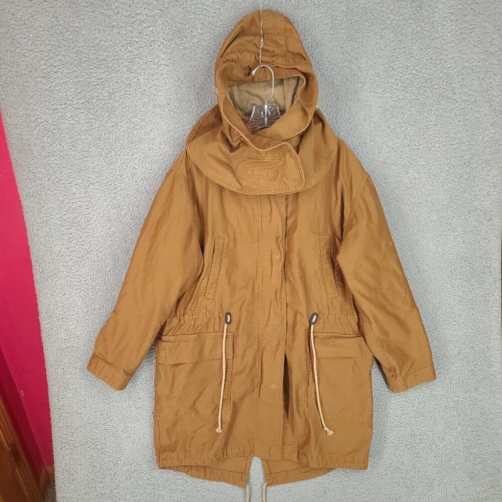 Gap Jacket Mens Medium Military Fishtail Parka Removable Hood Liner Brown Canvas